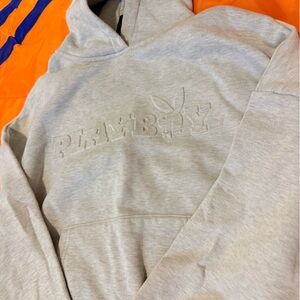 Heather Gray Embossed Hoodie with Leaf Detail